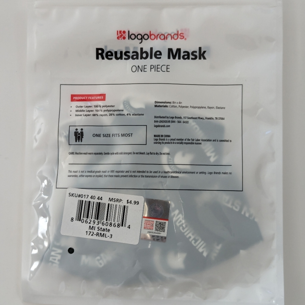 Michigan State Spartans Contoured Washable Contour Face Masks Reusable Green